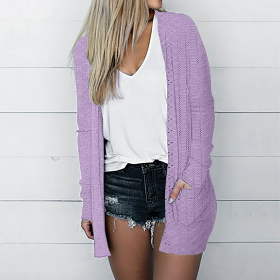 Winter Fall !Homenesgenics Womens Tops under $5 Women's Solid Color Long Sleeve Casual Tops Blouse with Pocket Cardigan Outwear Purple XL