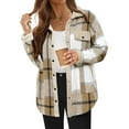 thumbnail image 1 of Homenesgenics Womens Tops under $5 Womens Fleece Warm Flannel Plaid Shirts Pockets Long Sleeve Tops Outwear Coat Brown L, 1 of 5