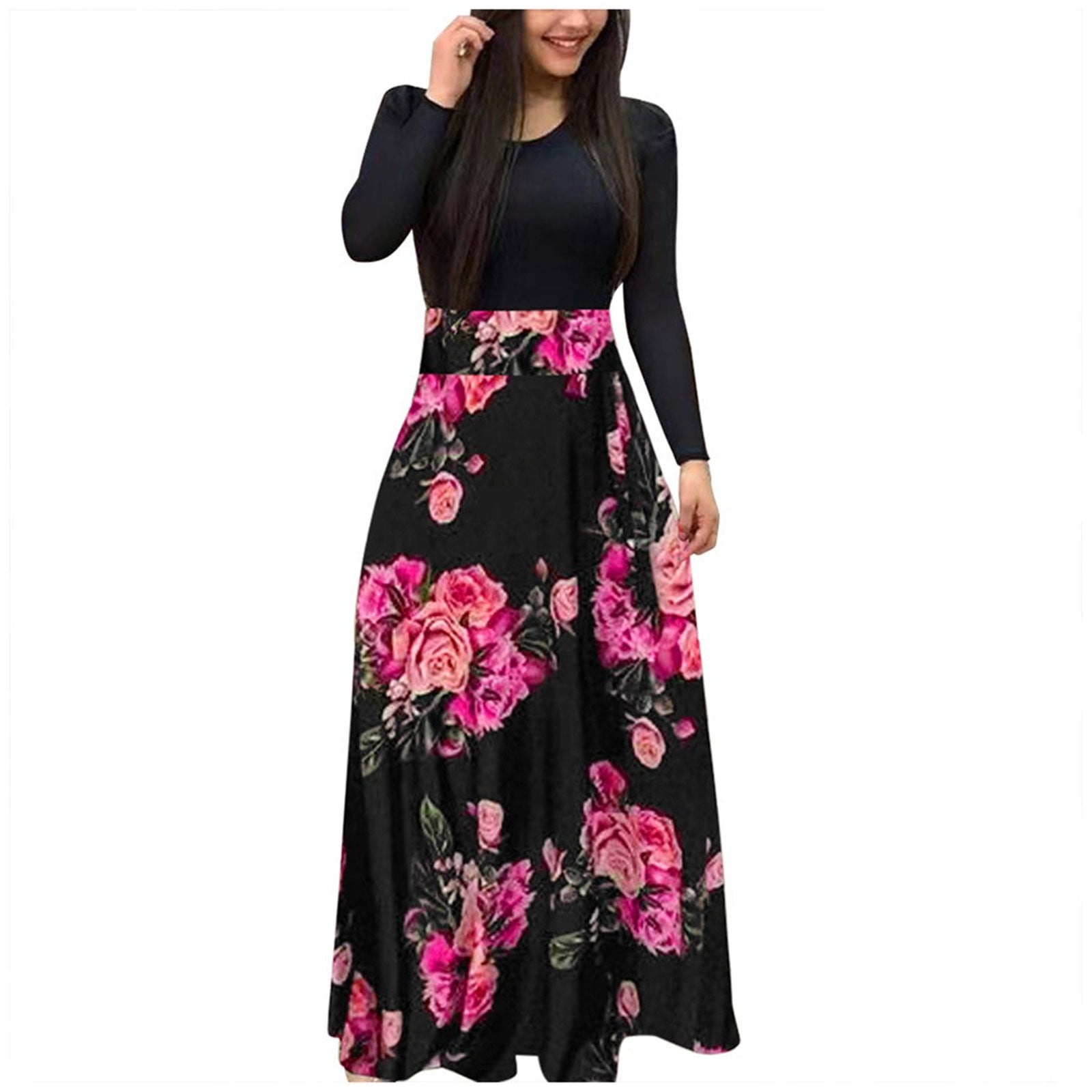 Winter Fall Dresses for Women Long Sleeve Fashion Floral Print Long