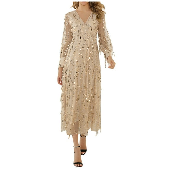 Winter Fall Dresses for Women Long Sleeve Formal Wedding Bridesmaid High-waist Party Ball Prom Gown Dress