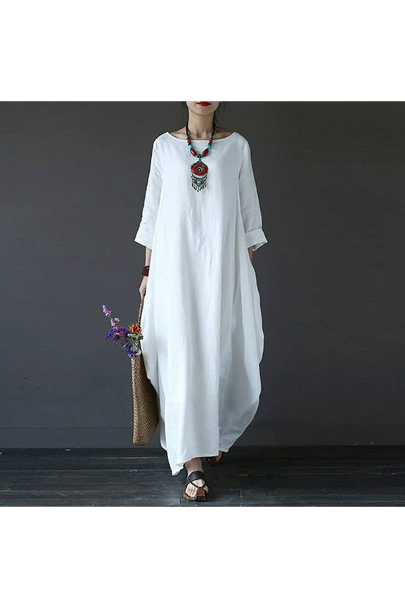 Winter Fall Dresses for Women Long Sleeve Plus Size Boho Vest Dress Ladies Beach Floral Maxi Kaftan Dress