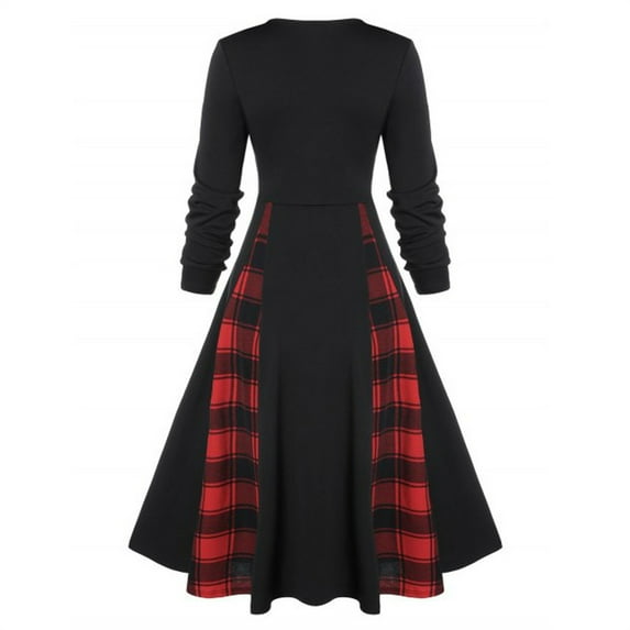 Winter Fall Dresses for Women Long Sleeve Womne Plus Size Lace Panel A Line Sweetheart Neck Vintage Dress