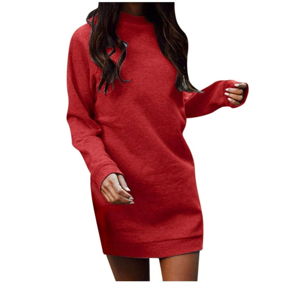 Winter Fall Dresses for Women Wedding Guest Long Sleeve Autumn And Round Neck Pockets Dress
