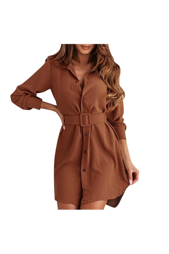 Winter Fall Dresses for Women Wedding Guest Long Sleeve Autumn Fashion Short Dress Lapel Slim Casual Shirt Dress