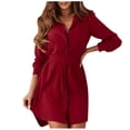 thumbnail image 1 of Winter Fall Dresses for Women Wedding Guest Long Sleeve Autumn Fashion Short Dress Lapel Slim Casual Shirt Dress, 1 of 6