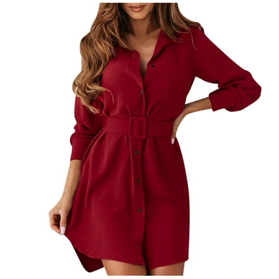 Winter Fall Dresses for Women Wedding Guest Long Sleeve Autumn Fashion Short Dress Lapel Slim Casual Shirt Dress