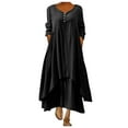 thumbnail image 1 of Winter Fall Dresses for Women Wedding Guest Long Sleeve Casual Solid Dress O-Neck Irregular Loose Long Dress, 1 of 5