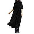 thumbnail image 1 of Winter Fall Dresses for Women Wedding Guest Long Sleeve Casual Solid Dress Round Neck Big Swing Splice Maxi Dress, 1 of 6