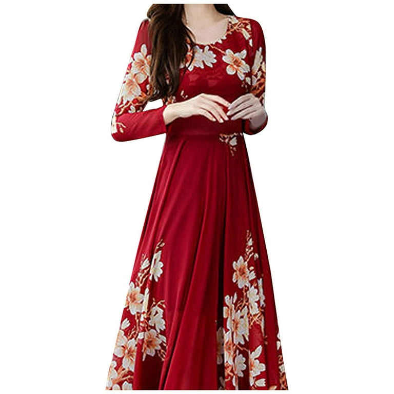 Fashion O-Neck Long-Sleeved Printed Dress Fashion O-Neck Long-Sleeved Printed Dress