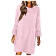 thumbnail image 1 of Winter Fall Dresses for Women Wedding Guest Long Sleeve Solid ColorRound Neck Loose Plush Sweater Dress, 1 of 6