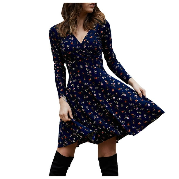 Winter Fall Dresses for Women Wedding Guest Long Sleeve V Neck Manches ...