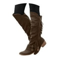 thumbnail image 1 of Winter Fall Fringe Knee High Cowboy Boots for Women Slouchy Chunky Mid Heel Buckle Wide Calf over The Knee Cowgirl Boots, 1 of 5