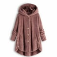 thumbnail image 1 of Winter Fall Hooded Jackets for Women Plus Size Button Plush Tops Loose Cardigan Wool Plus Size Jacket Coat, 1 of 3