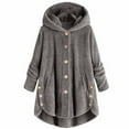 thumbnail image 1 of Winter Fall Hooded Jackets for Women Plus Size Button Plush Tops Loose Cardigan Wool Plus Size Jacket Coat, 1 of 3