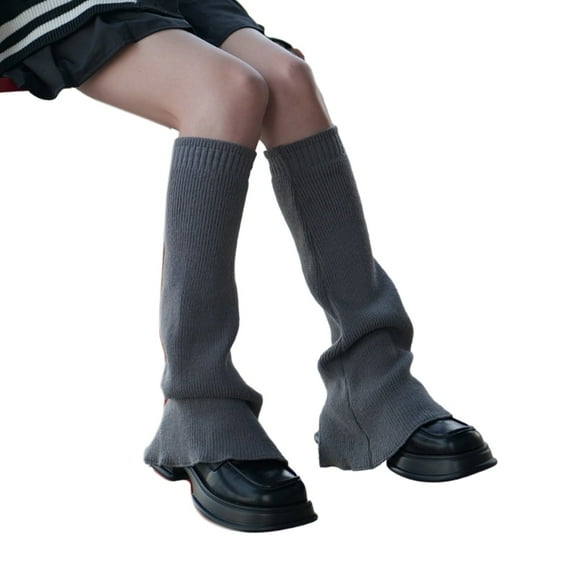Winter Fall Knitted Leg Warmers Japanese Korean Style Wide Leg Cover Y2K Flared Split Knee High Long Socks for Women