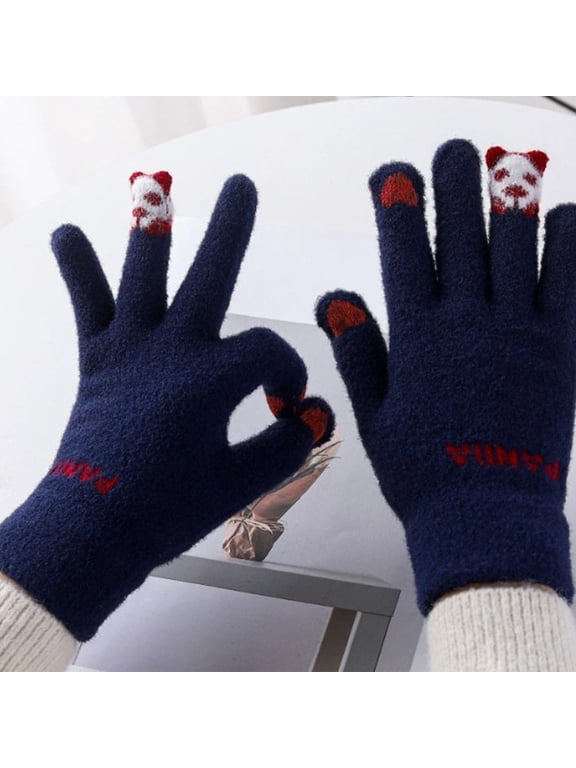 Winter Fall Pandas Cute Fleece-Lined Thick Gloves Unisex Winter Warm Gloves Student Cycling Windproof And Cold-Resistance Touchscreen Gloves Ideal Gift for Birthday