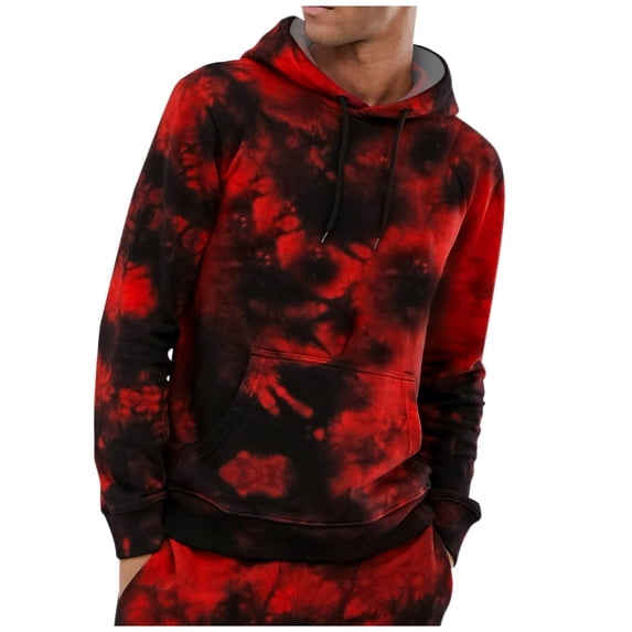 Winter Fall Sweaters Hoodies for Men Casual Color Block Tie-Dye Pullover Hooded Sweatshirt With Pocket Sweatshirts Hoodie