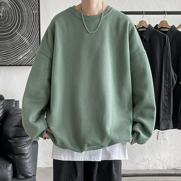 Winter Fall Sweaters Hoodies for Men Casual Solid Dropped Shoulder Sleeve Tops Round Neck Sweatshirt Blouse Sweatshirts Hoodie