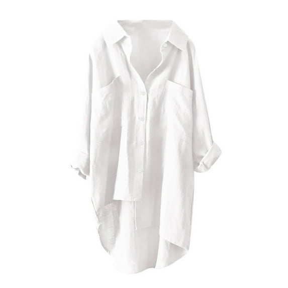 Winter Fall T Shirts for Women Casual Tops Cotton Solid Long Sleeve Loose Blouse Button Down Tee Shirt Top