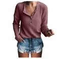 thumbnail image 1 of Winter Fall T Shirts for Women Casual Tops Knit Tunic Loose Long Sleeve Button Up V Neck Tee Shirt Top, 1 of 6