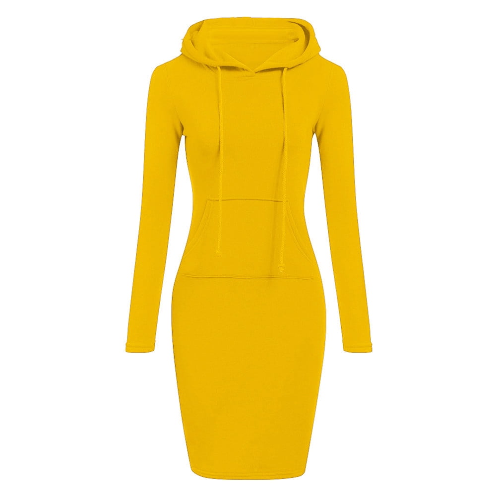 Winter Fashion Women Casual Round Neck Long-Sleeved Solid Color Sweat Dress