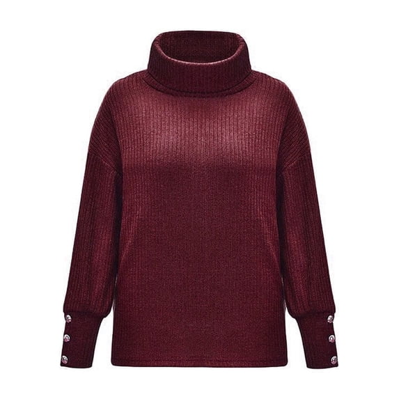 Winter Fall Womens Sweaters Coat Turtleneck Pullover Button Long Sleeve Loose Knitted Casual Tops