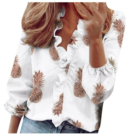 Winter Fall Womens Tops Blouse Summer Ruffle V-Neck Short Sleeve Solid Print Dressy T-Shirt Top Casual Shirts