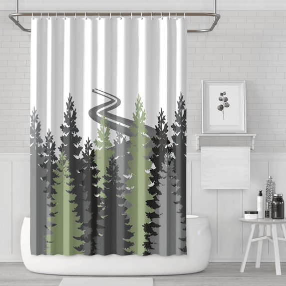 Winter Farmhouse Triangle Tree Shower Curtains,Washable Bath Curtain with Hooks Vintage Polyester Fabric Bathroom Curtains for Halloween Thansgiving Christmas Hotel Dorm