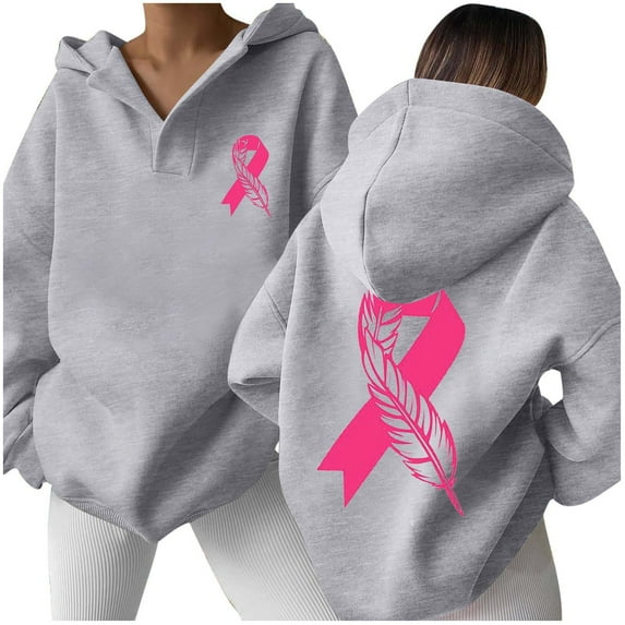 And Winter Fashion Cancer Red Print Women's Hooded Pocketless Sweatshirt Hoodies for Women Casual Casual Womens Hoodies Sleep Jacket Women Sweatshirt Hoodies Walking Jacket Women Trendy Hoodies