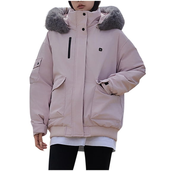 Winter Fashion Coat Casual Long Sleeve Loose Solid Color Hooded Parkas coat With Pockets (XL)