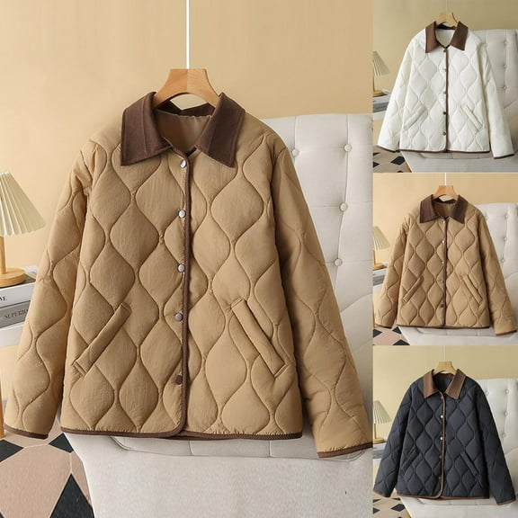 Winter Fashion Coat Long Sleeve Floral Soild Puffer Warm Quilted Coffee Jacket Coat With Pockets XL-4XL