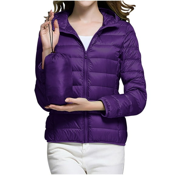 Winter Fashion Coat Solid Color Long Sleeved Zipper Lightweight Cotton Purple Parkas coat With Pocket S-2XL