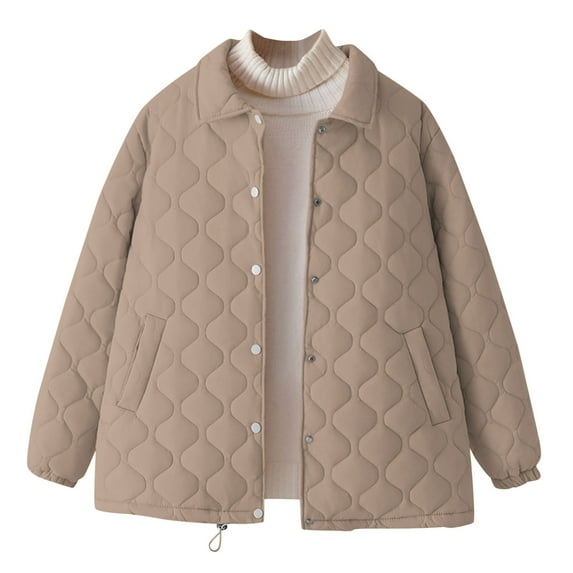 Winter Fashion Coat Warm Quilted Floral Soild Color Puffer Long Sleeve Coffee Jacket Coat With Pockets XL-4XL