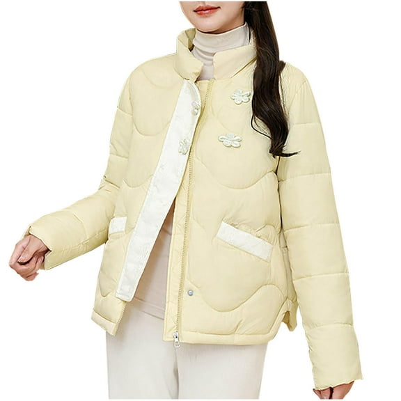 Winter Fashion Coats For Women Long Sleeve Casual Solid Button Pocket Yellow Parkas coat (XL)