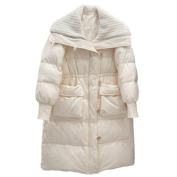 Winter Fashion Coats For Women Long Sleeves Color Blocked With Zippered Pockets White Parkas coat S-L