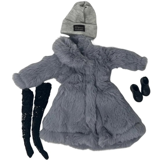 Winter Fashion Doll Outfit with Fur Coat, Boots, Stockings and Knit Hat for 11.5 Inch Dolls