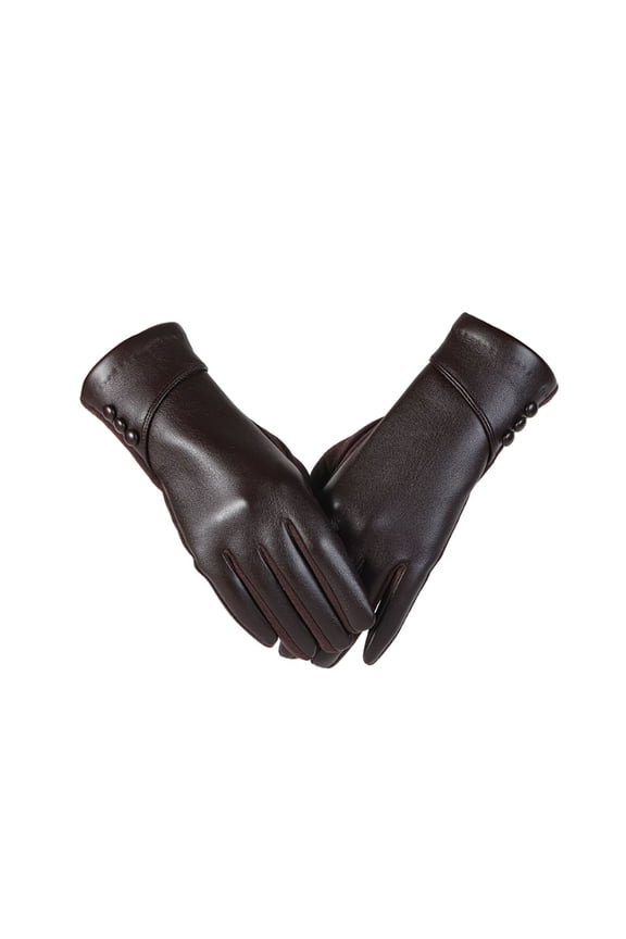 Winter Fashion Leather Gloves for Women, Touch Screen Wool Lined Outdoor Windproof Warm Driving Dress Gloves,Color:Brown