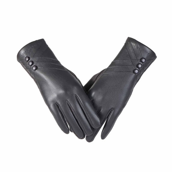 Winter Fashion Leather Gloves for Women, Touch Screen Wool Lined Outdoor Windproof Warm Driving Dress Gloves,Color:Grey