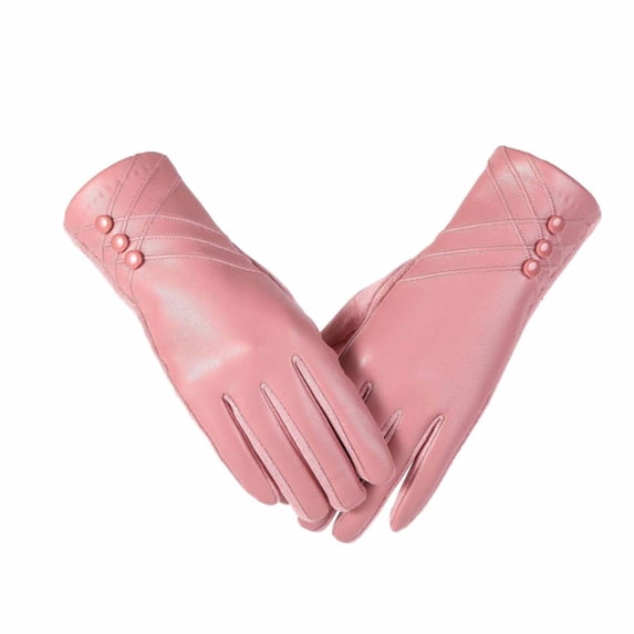 Winter Fashion Leather Gloves for Women, Touch Screen Wool Lined Outdoor Windproof Warm Driving Dress Gloves,Color:Pink