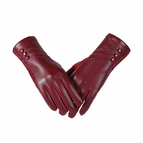 Winter Fashion Leather Gloves for Women, Touch Screen Wool Lined Outdoor Windproof Warm Driving Dress Gloves,Color: