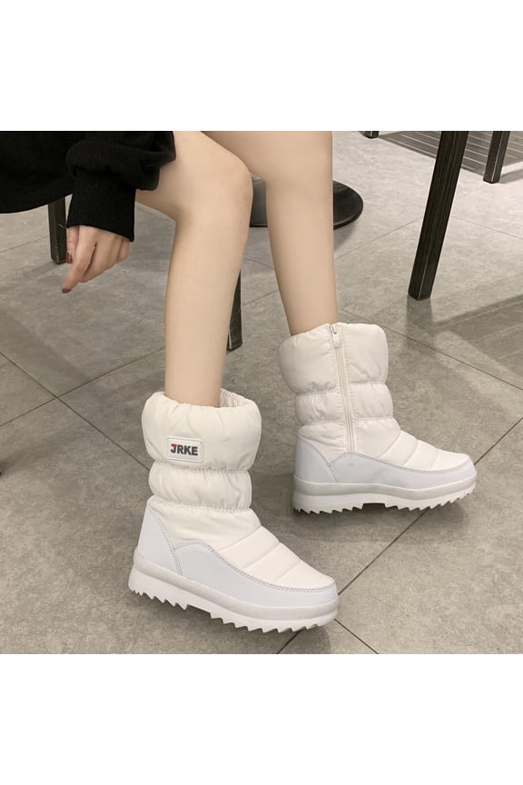 Winter Fashion Plus Size Warm Snow Boots for Women Round Toe Thick-soled Snow Women Velvet Thick Side Zipper Mid-tube Cotton