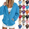 thumbnail image 1 of Winter Fashion Sweatshirt for Women Casual Oversized V-Neck Button Down Cardigan Long Sleeve Loose Fit Open Front Jacket with Pockets, 1 of 7