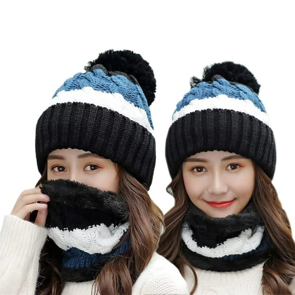 Winter Fashion Warm Elastic Soft Ear Protection Knitted Scarf Hat Fleece Lined Beanie Hat