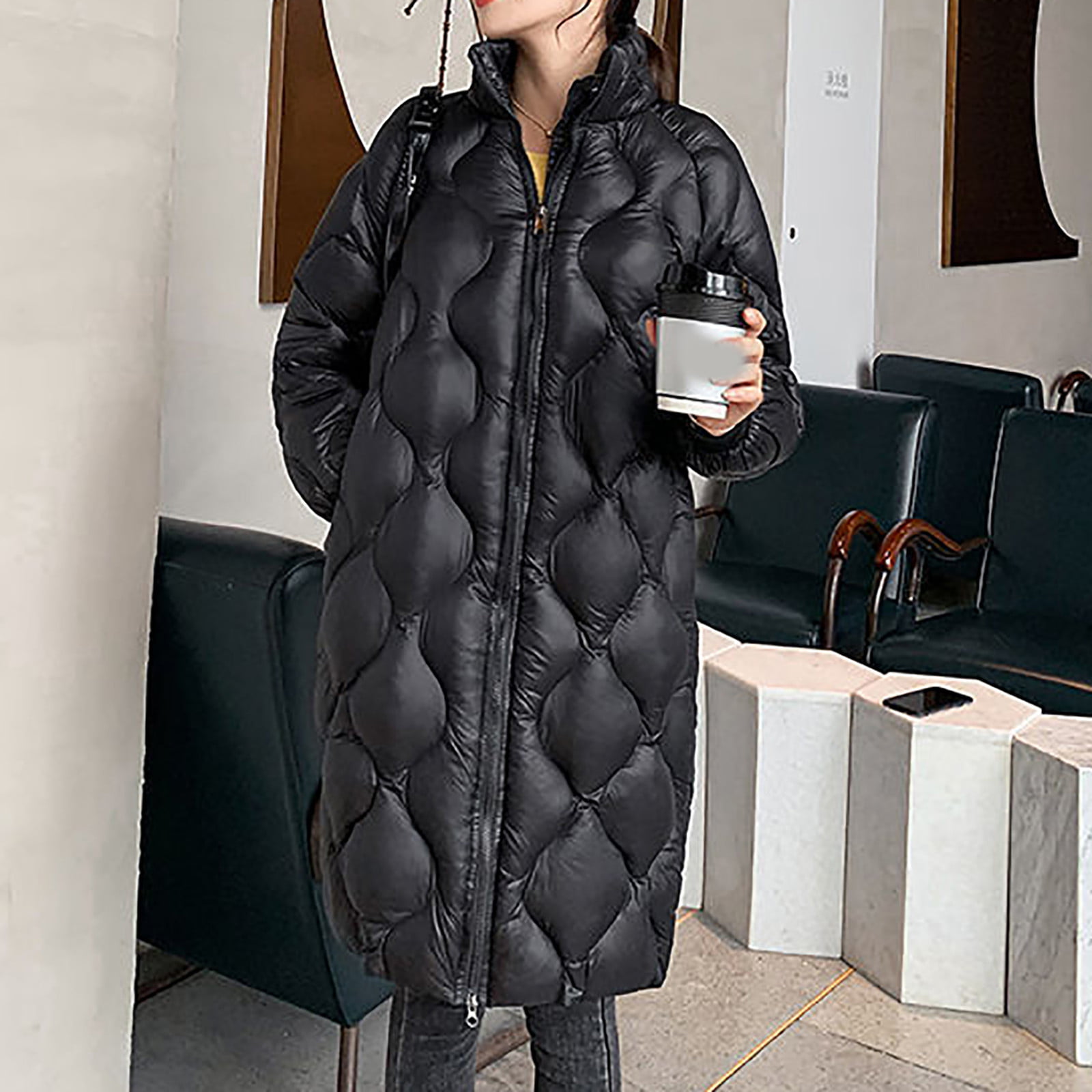 Winter Fashion Woman Middle Length And Thickened Medium Length Stand-Up Collar  Down Cotton Jacket Coat 