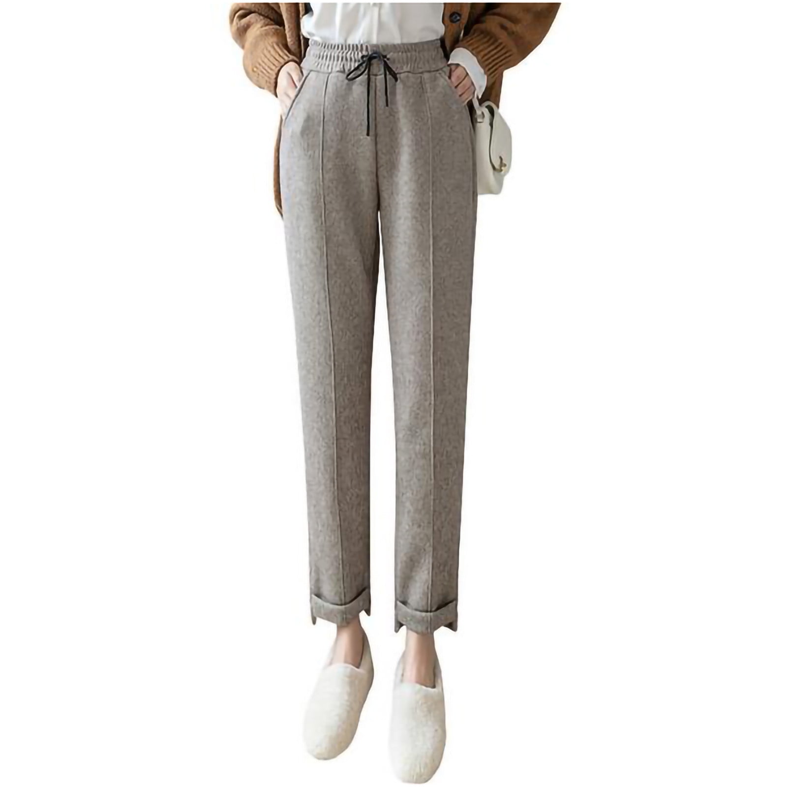 Winter Fashion Women Plush Casual Woolen Trousers Ladies High Waist ...