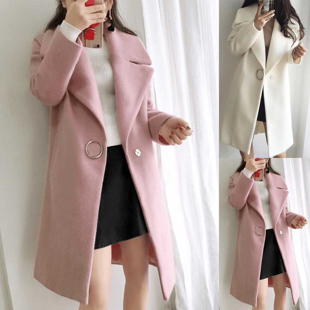 Winter Fashion Women Solid Color Lapel Long Sleeve Warm