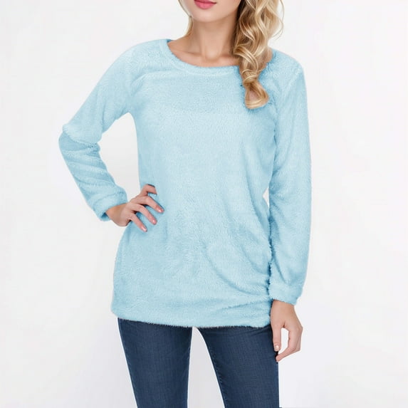 And Winter Fashionable Women's Solid Color Round Neck Comfortable Long Sleeved Warm Sweater Girls Sweater Womens Sweaters for Work Womens Thin Sweatshirts Women Petite Sweaters Pullovers Hoodies for