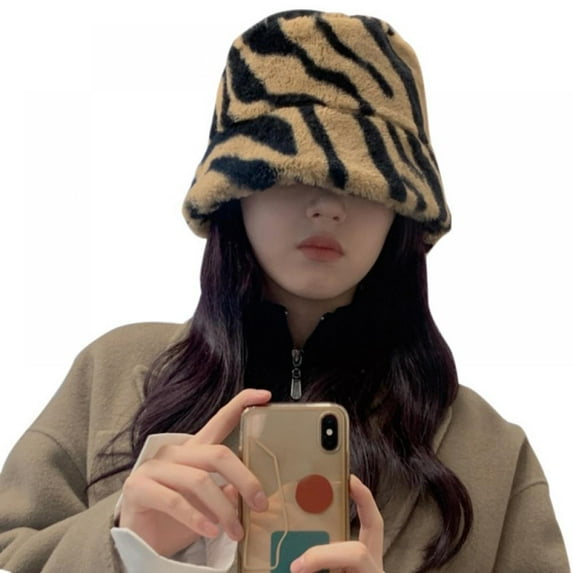 Winter Faux Fur Bucket Hat Fluffy Warm Hat for Women Men