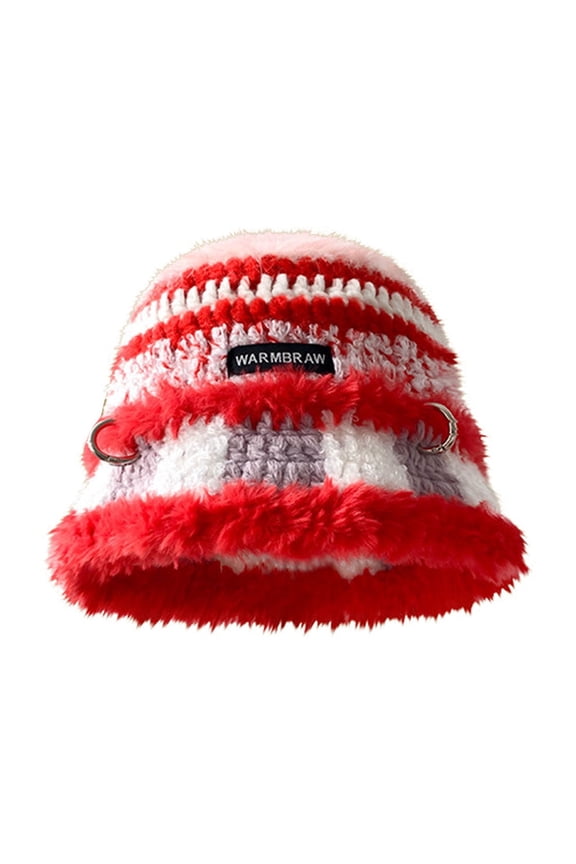Winter Faux Fur Bucket Hat Fuzzy Warm Hat For Women Men Fisherman Cap Red