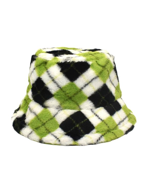 Winter Faux Fur Bucket Hat Keeps Head Warm Russian Style Hat Fuzzy Winter Warm Long Pile Fur Wide Moldable Brim Y2k Warm Plush Fisherman Hat Wide Brim Green M